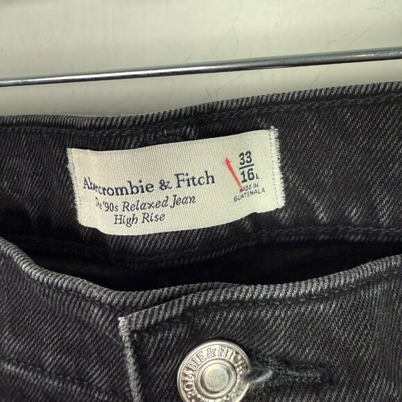 Abercrombie & Fitch The '90s Relaxed Jean High Rise Slit Black Size 33 16L LONG - Picture 6 of 10